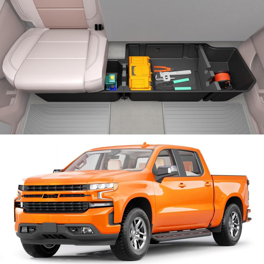 wonderdriver Under Seat Storage Box Compatible with 2019-2026 Chevy Chevrolet Silverado 1500/GMC Sierra 1500, 2020-2026 Silverado/Sierra 2500HD/3500HD Double Cab & Crew Rear Underseat Organizer