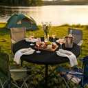 LUSHVIDA Round Fitted Tablecloth with Elastic Edge, 100% Waterproof Plastic Table Cover, Vinyl Flannel Backed Table Cloth for Camping, Dining, Indoor and Outdoor (Black, Best for Up to 45"-56" Round)