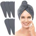 TENSTARS 5 Pack Thicken Microfiber Hair Towel Wrap for Women - Elastic Loop Design - 320GSM Coral Velvet - Quick Dry Hair Turban - 11x28 Inch (Dark Grey)