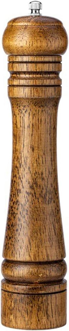 10 Inch Large Capacity Manual Oak Wood Salt and Pepper Mill Adjustable Ceramic Core for Even Grinding Kitchen Cooking Daily Seasoning Family Meals
