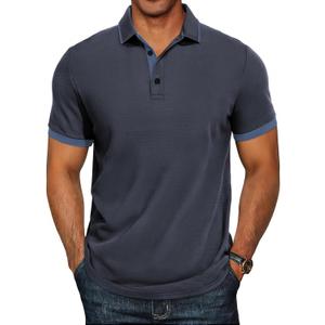 HMIYA Polo Shirts Men Cotton Blend Pique Short Sleeve Tops, Steel Grey, XL