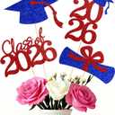 Double-sided 16 PCS Graduation Cake Toppers Red Blue Class of 2026 Centerpieces Picks for Graduation Theme Party Decorations Supply