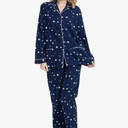 GLOBAL Women's Flannel Pajamas Set 100% Cotton PJs for Women Long Sleeve Button Drawstring Waist Warm Loungewear Sleepwear M