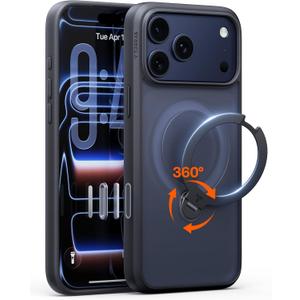 TORRAS 360 Magnetic Stand for iPhone 17 Pro Max Case with Camera Control Button, Fit for MagSafe, Mil-STD Protective Kickstand Case for iPhone 17 Pro Max Phone Case with Stand, Black, Q3 Spin