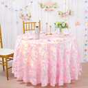 Fanqisi Pink Round Tablecloth 3D Rosette Sequin Satin Table Cloths 90 Inch Spring Table Cover for Wedding Anniversary Outdoor Ceremony Birthday Party Decorations