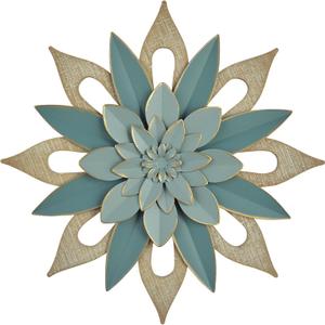 JWZSKZYZ Blue Metal Flower Wall Decor, Modern Iron Floral Wall Art Sculpture Farmhouse Hanging Decoration for Home Living Room, Bathroom, Kitchen, indoor, Patio Porch (1-C)