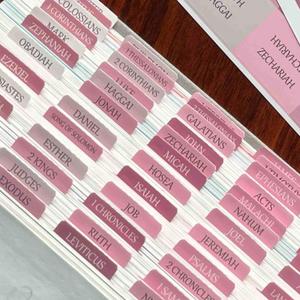 Laminated Bible Tabs, Reposition Large Print Stickers, Easy to Read and Apply Bible Tabs for Women and Man (White Pink)