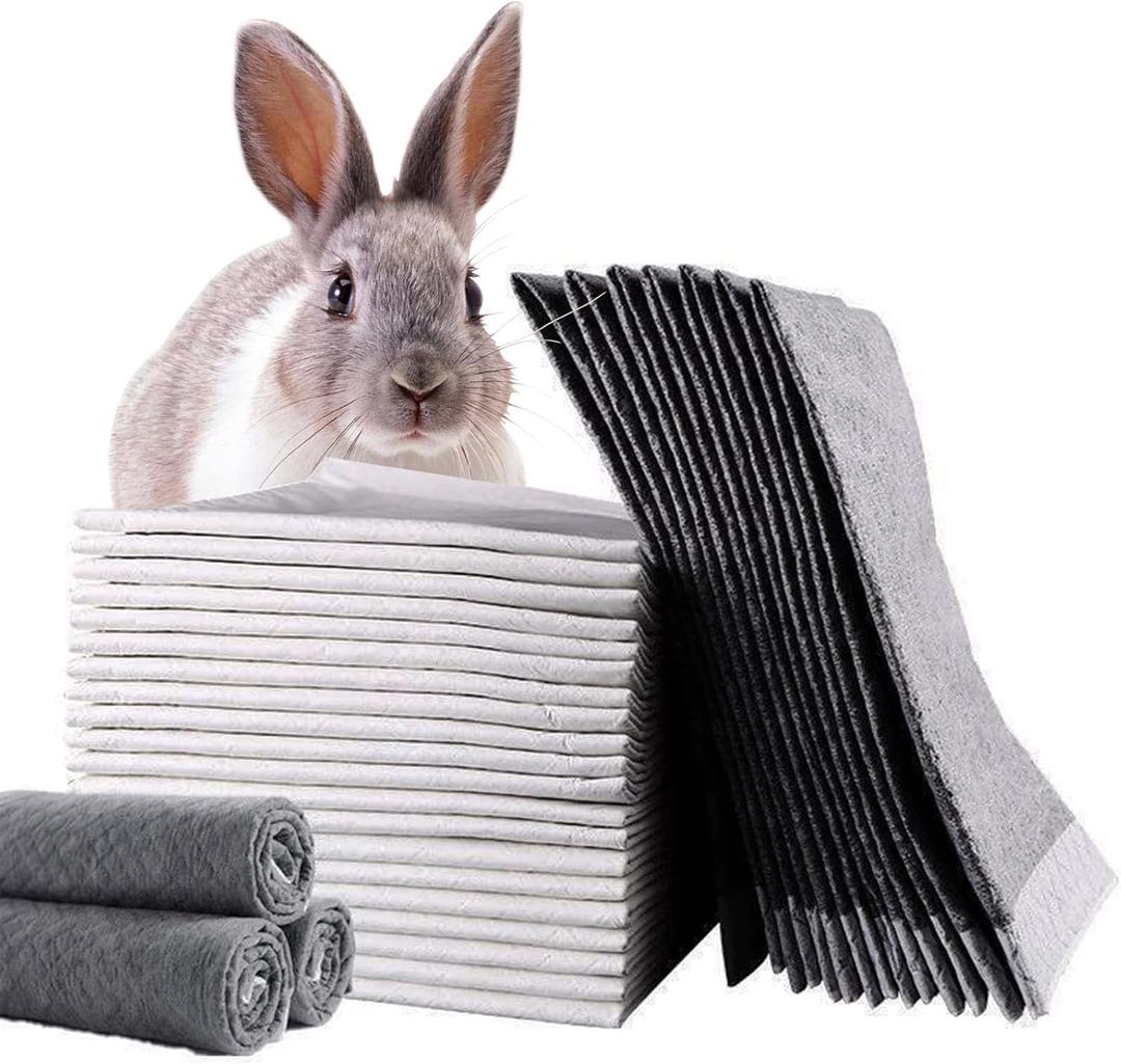 Tfwadmx Rabbit Pee Pads 18" x 24" 100 Pcs Guinea Pig Super Absorbent Cage Liners Bunny Disposable Black Carbon Diapers Small Animal Training Accessories with Quick-Dry Surface (100 Pcs-17.72" x 12.99" (Gray))