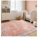 Boho Area Rugs Machine Washable for Living Room Bedroom, Soft Print Pattern Indoor Rug with Non-Slip Backing & Durable Edge, Vintage Distressed Mat, Tangerine Pink 6'x9'