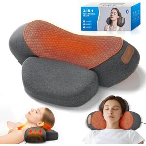 Neck Massager Pillow with Heat, 3-in-1 Shiatsu & Cervical Traction for Pain Relief, Ergonomic Shoulder Massager and Posture Corrector for Men & Women, Corded ElectricDark Gray