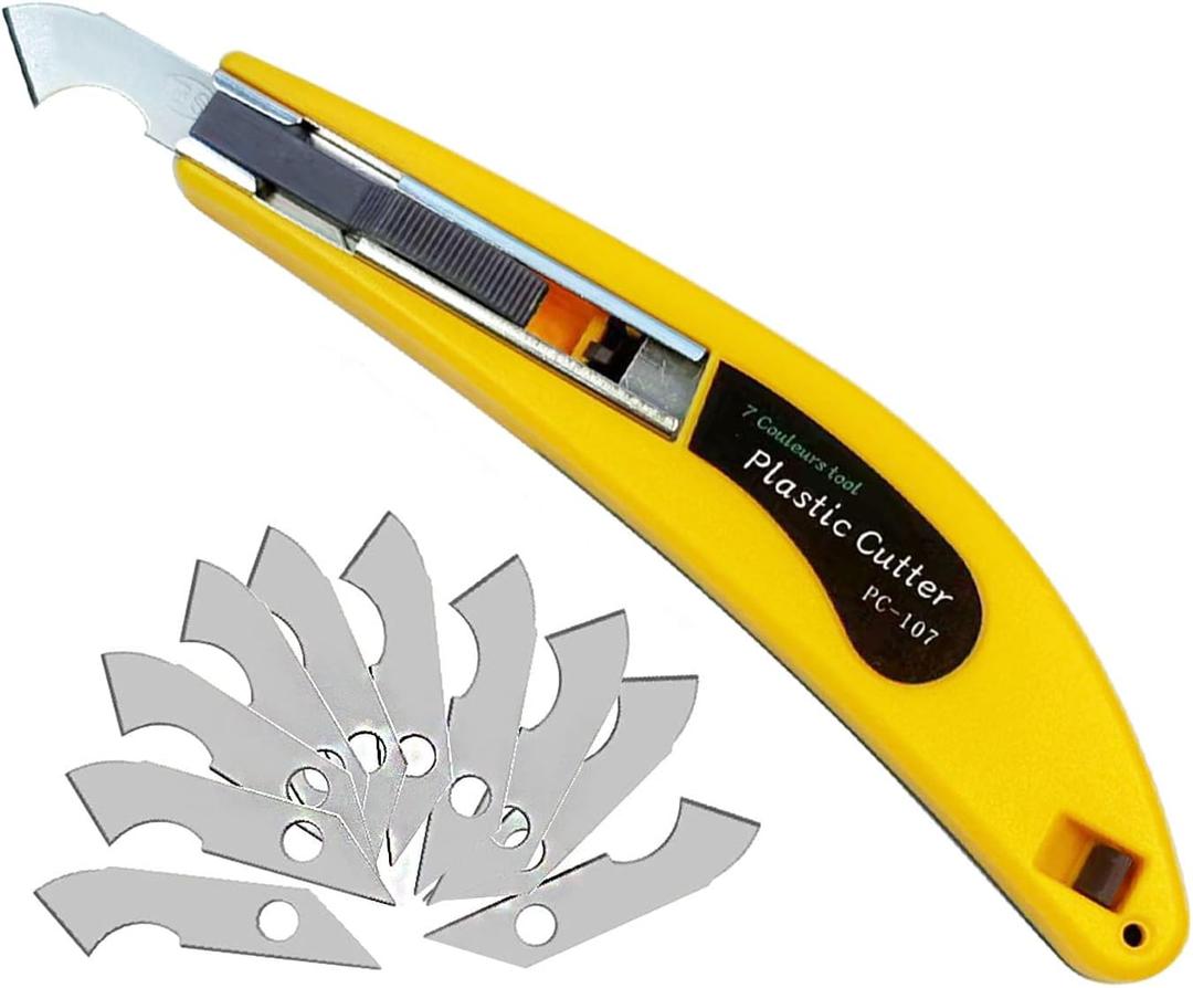 Professional Acrylic Plexiglass Sheet Cutter Scoring Knife Tool,With a Curved Handle,It Is More Convenient To Use.One handle,11 blades.(Yellow)