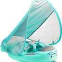 Mambobaby Float with Canopy Baby Swim Float with Tail, New Upgraded Non-Inflatable Solid Baby Pool Float, Soft Skin-Friendly Fabric Material Infant Swim Float (Special Edition Green), Small