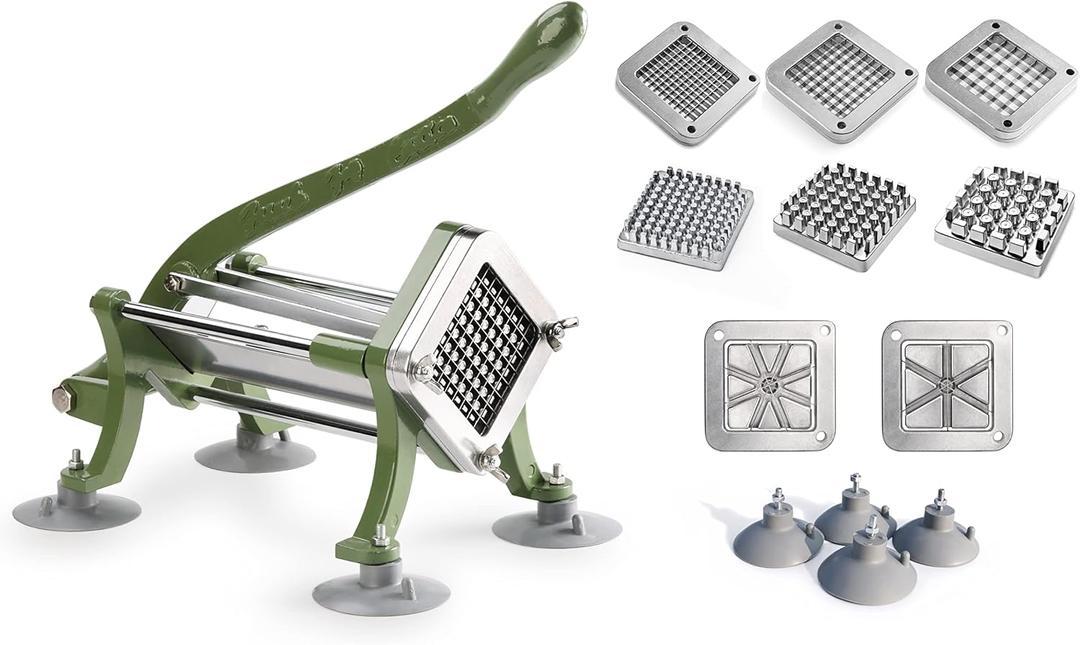 New Star Foodservice 38408 Commercial Grade French Fry Cutter, Complete Combo Sets (Green- Full Combo, Green)