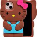Cartoon Case for iPhone 15 6.1", Fashion Cute 3D Cute Kitty Kawaii Soft Silicone Animal tective Gel Shockof Gel Back Cover for Kids Women Girls Boys (Brown-1)
