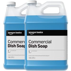Amazon Basics Commercial Liquid Dish Soap, Long-Lasting Suds, Concentrated Formula, 1 Gallon, Pack of 2