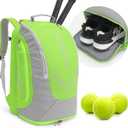 INOXTO 40L Tennis Backpack for Men & Women, Large Pickleball Bag With Independent Shoe Storage, Waterproof & Breathable, Holds 2 Tennis Rackets for Badminton, Travel & Camping (Light green)