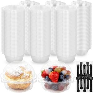 200 Pack Jumbo Muffin Containers, Individual Cupcake Holder with Lids, Thick Clear Plastic Dome Single Cupcake Carrier, Jumbo Cupcake Containers for Sandwich Fruit Salad Apple Party Favor Cake