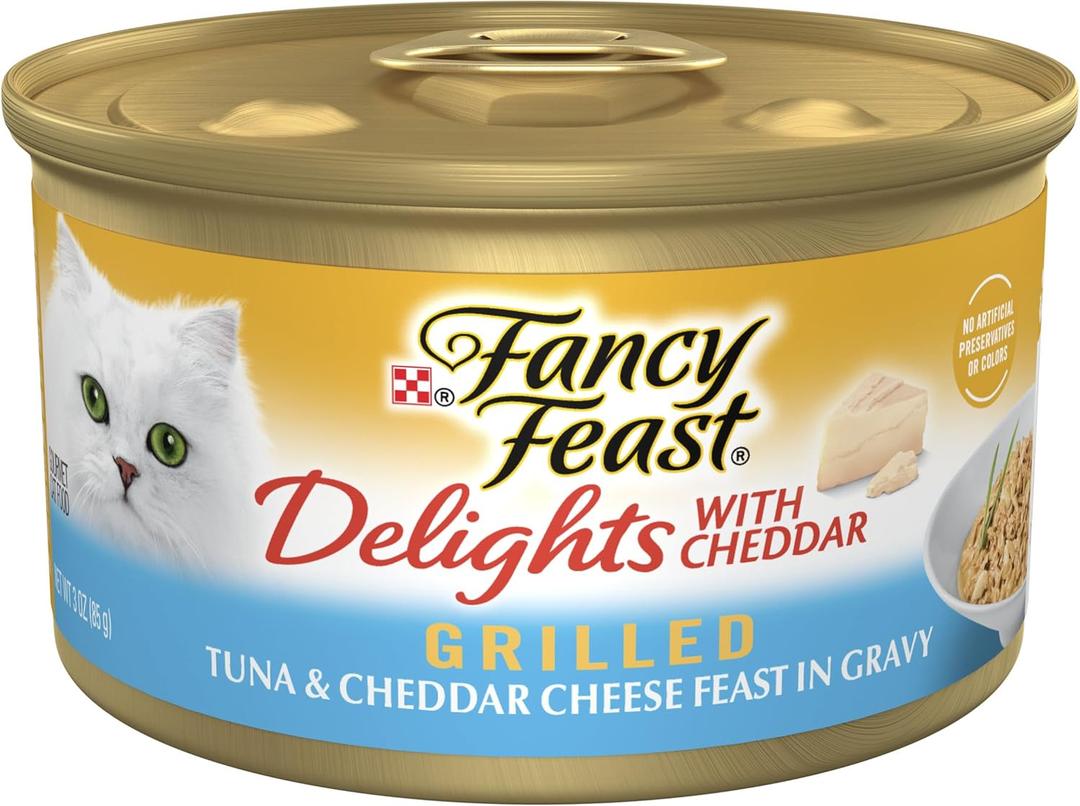 Purina Fancy Feast Delights With Cheddar Grilled Tuna and Cheddar Cheese Feast in Wet Cat Food Gravy - (Pack of 24) 3 oz. Cans, Best By 11/2027