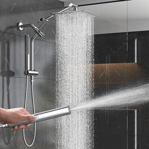 Veken 10" Luxurious Rain Shower Head with Handheld, High Pressure Rainfall Shower Heads wih Extension Arm, Wide Dual Showerhead with Spray Combo, Bathroom Accessories, Chrome, Silver