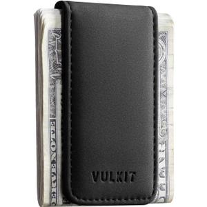 VULKIT Magnetic Money Clip Leather Money Holder Minimalist Design Holds Up to 15 Cash (Black)