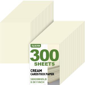 TUXIYA 300 Sheets Cream Cardstock Paper,8.5 x 11 Inch Cardstock Paper,180 GSM/65 LB Card Stock Printer Paper for Art,Invitations,DIY Cards,Watercolor & Craft Projects