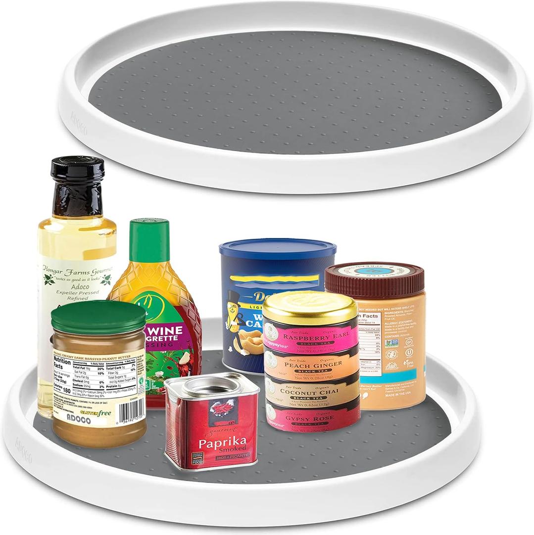 Set of 2, 12 Inch Non-Skid Lazy Susan Organizer, Pantry Lazy Susan Turntable for Cabinet, Kitchen Cabinet Organizer, Pantry Organization and Storage -White/Gray