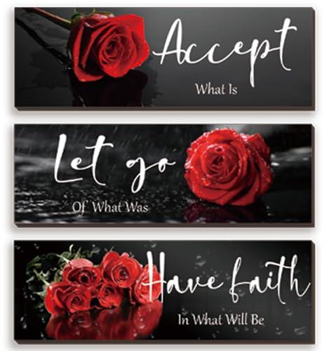 ZINYAZHE 3 Pcs Red Decor Flower Inspirational Wooden Wall Art Red Roses Office Wall Decor with Accept Let Go Have Faith Positive Quotes for Girl Women Bathroom Living Room Bedroom(16 x 5 Inch) ZINYAZHE 3 Pcs Red Decor Flower Inspirational Wooden Wall Art Red Roses Office Wall Decor with Accept Let Go Have Faith Positive Quotes for Girl Women Bathroom Living Room Bedroom(16 x 5 Inch)