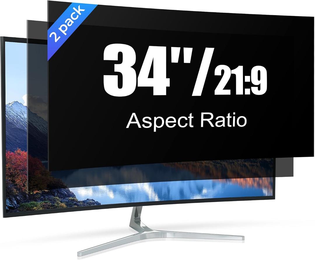 2 Pack 34 Inch Computer Monitor Privacy Screen, Compatible with Flat and Curved Screens, Removable Anti-Glare Blue Light Eye Protection Screen for 21:9 Widescreen Monitors, 34 Inch