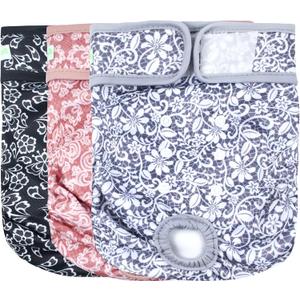 Wegreeco Luxury Washable Reusable Dog Diapers (Stylish Pattern) - Female Dog Diapers, Doggie Diapers, 3 Pack (Lace) (Medium (12"-15" Waist))