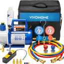 VIVOHOME 110V 1/3 HP 4CFM Single Stage Rotary Vane Air Vacuum Pump and R134a AC Manifold Gauge Set Kit with Leak Detector Carry Bag for HVAC Air Conditioning Refrigeration Recharging ETL Listed