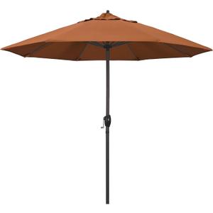 California Umbrella 12-Year Protection 9-Ft Outdoor Patio Umbrella, Sunbrella Fade-Resistant Acrylic Fabric, Auto Tilt and Crank, Heavy-Duty Aluminum Frame/ Reinforced Ribs, Bronze Pole, Tuscan