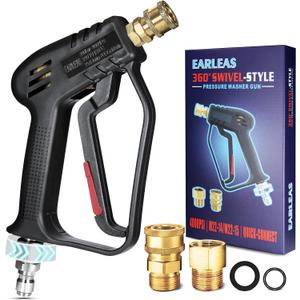 Short Pressure Washer Gun with Swivel, 4000 PSI Power Washer Gun, M22 14mm/15mm & 3/8" QC Inlet, 1/4" Quick Connect for Foam Cannon, Car Wash, Patio & Driveway