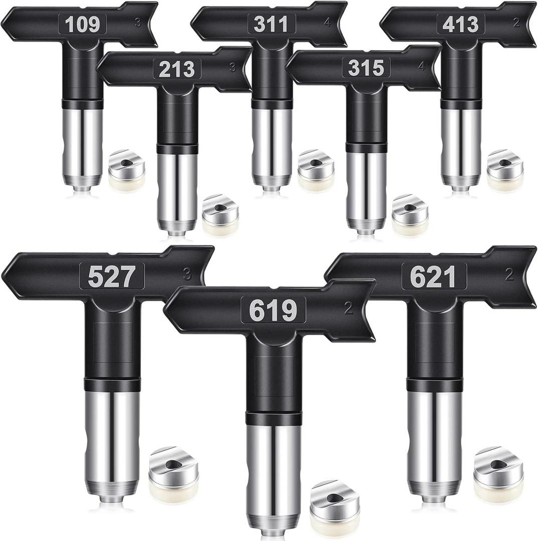 8 Pcs Spray Tips for Paint Reversible Airless Spray Nozzles Machine Part Guns for Homes Buildings Painting Decks Fences(109, 213, 311, 315, 413, 517, 619, 621)