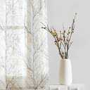 FMFUNCTEX White Yellow Kitchen Curtains for Bathroom Tree Branch Print Semi Sheer Linen Tiers for Bathroom Small Caf Curtains 24 Inch Length Grey Farmhouse Rustic Curtains Rod Pocket 2 Panels Set