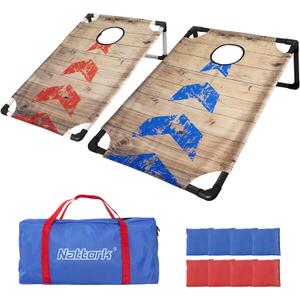 Portable Cornhole Set PVC Framed Corn Holes Outdoor Game Set with 2 Cornhole Boards, 8 Cornhole Bean Bags and Carrying Case, Camping Games Indoor Outdoor for Adults, Travel Camping Accessory