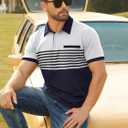 Hardaddy Men's Striped Polo Shirt Short Sleeve Casual Color Block Graphic Tee Collared Golf Shirts for Men (Blue, XXXL)