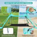 Gardentime Beach Tent Canopy Sun Shelter 10x10ft UPF50+ Protection Portable Shade with 8 Sandbags, 4 Poles, 2 Sand Shovels, Ground Peg for Outdoor Backyard Camping Fishing Picnic Turquoise