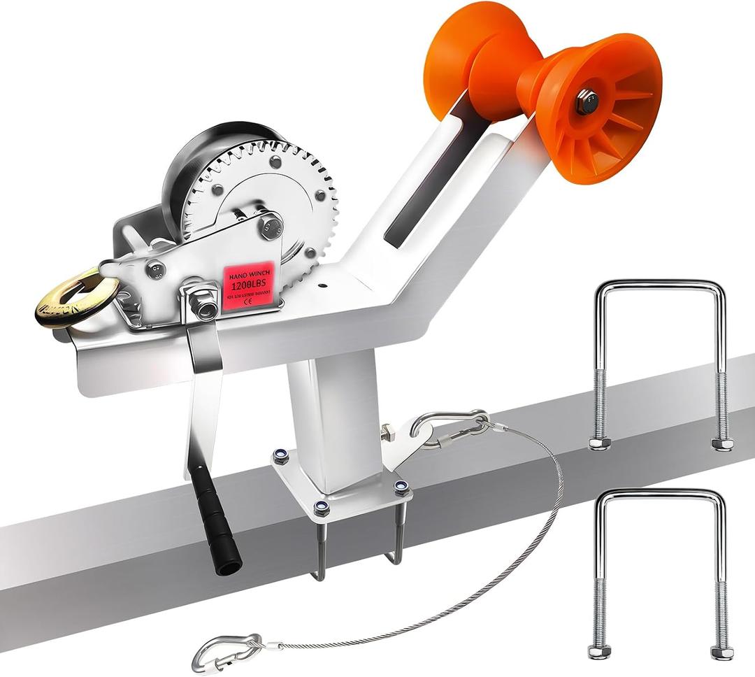Boat Trailer Winch Post w/ 1200 lbs Boat Winch | Height Adjustable | 3" Roller | U-Bolt for 3" W x 4" H Trailer Tongue | Galvanized Alloy Steel