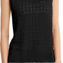 QUALFORT Sleeveless Tank Tops for Women, Crochet Summer Sweater Vest, Hollow Out Knit Casual Shirts, Beach Vacation Outfits (Black, XL)