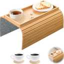 WCHOSOZH Bamboo Sofa Arm Tray with 2Pcs Cup Mats, Foldable Sofa Armrest Tray Side Table, Anti-Dropping Couch Armrest Table Cup Holder for Eats Drinks Snacks Remote Cellphone (Natural)