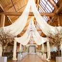 6 Panels Ivory Ceiling Drapes for Wedding, 5ftx40ft Cheesecloth Sheer Fabric Curtain Arch Draping, Romantic Decorations for Party Ceremony Stage
