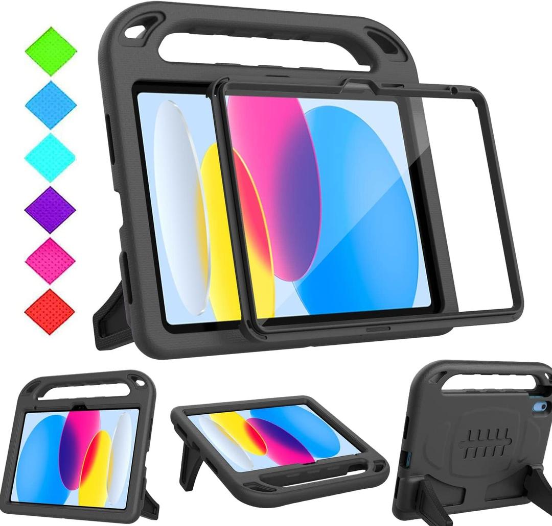 BMOUO Kids Case for iPad 11th Generation (A16) 11 Inch 2025/iPad 10th Generation 10.9" 2022 - with Built-in Screen Protector, Shockproof Handle Stand iPad 11th/10th Generation Case for Kids, Black