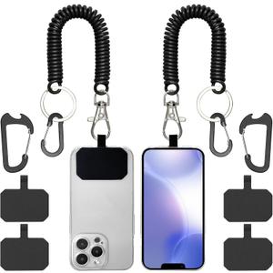 HOTEMIA Phone Tether Lanyard Anti Theft Strap with Carabiner - Anti-Drop Outdoor Accessory for Skiing, Hiking, Cycling, Fishing & Climbing - Fit Most Cell Phones (Black+Black)