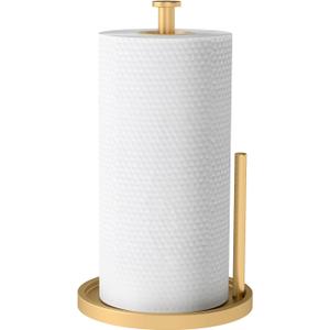 Paper Towel Holder Countertop, Standing Paper Roll Holder with Anti Slip Weighted Base, Stainless Steel Freestanding Paper Towel Holder for Kitchen, Gold