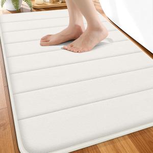 OLANLY Memory Foam Bath Mat 34x21, Super Soft Absorbent Bathroom Rugs, Quick Dry, Machine Washable Shower Floor Rugs, Bathmat Carpet, Bathroom Home Decor Accessories, Ivory