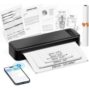 Portable Printers Wireless for Travel, A285M Small Inkless Thermal Printer, Bluetooth Mobile Printer Support 8.5" X 11" Letter & A4 Thermal Paper, Compatible with iPhone Laptop for Home Office Receipt
