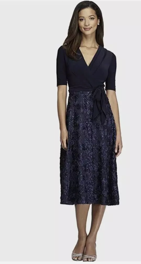 Alex Even Womens Plus Size Lace Midi Dress V Neck Wrap Long Sleeve Flowy A line Cocktail Fall Dresses for Wedding Guesth 20W