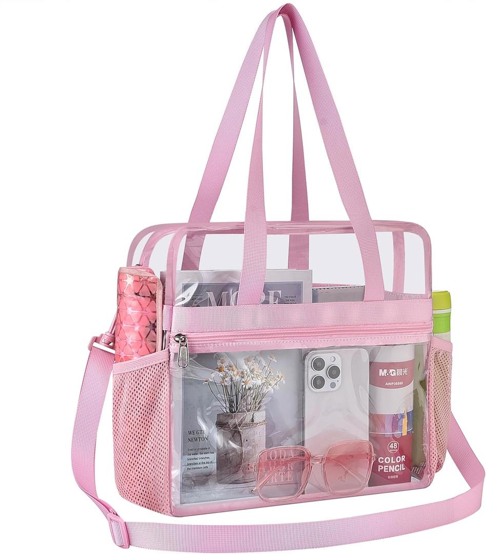 Oraben Clear Tote Bag Clear Bag Stadium Approved 12x6x12 Stadium Bag for Work, Sports Games,Gym (Pink)