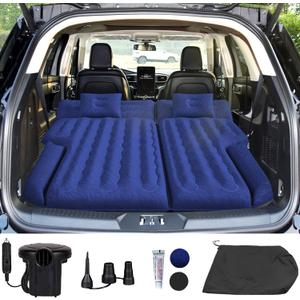 Umbrauto SUV Camping Air Mattress: Inflatable Car Bed for Back Trunk Sleeping with Air Pump, Flocking Surface, Heavy-Duty 210T Bottom, Includes Pillows, Repair Kit, Storage Bag & 3-in-1 Nozzles