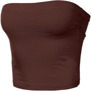 Women's Shapewear Tube Tops Strapless Ruched Built-in Shelf Bra Casual (Large, 014-black-1)